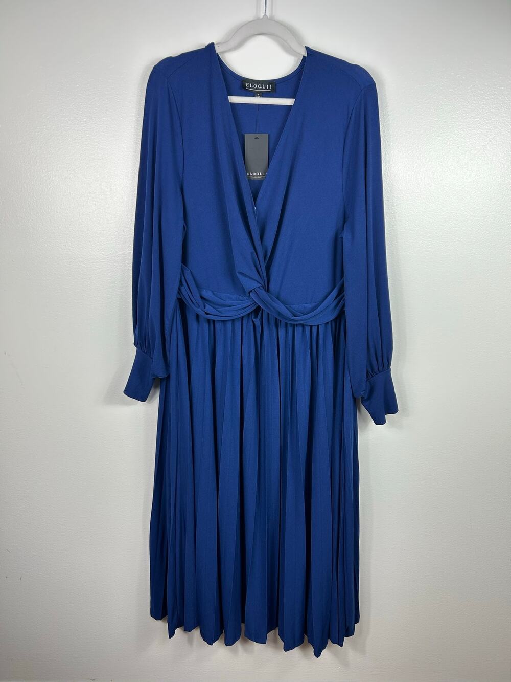 NEW Eloquii Navy Blue Slinky Modest Pleated Dress Women’s Plus Size 18